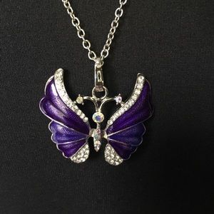 Purple enamel butterfly pendant with crystals
